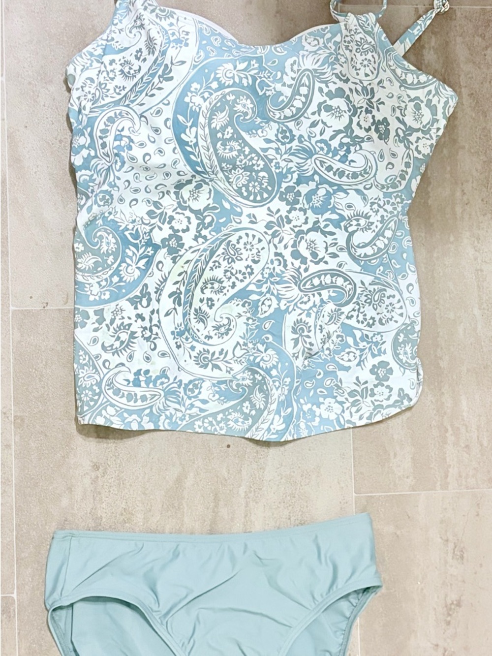 Light Blue Paisley Tankini Top and Bikini Bottom Swim Set